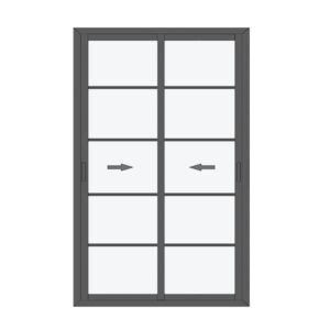 Baie vitrée coulissante 2 vantaux anthracite – petits carreaux horizon