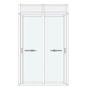 Baie vitrée coulissante 2 vantaux blancs avec imposte