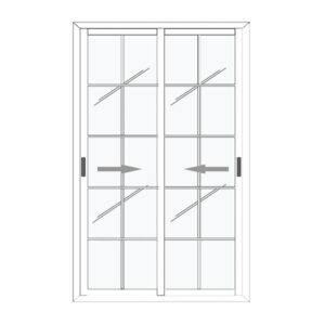Baie vitrée coulissante 2 vantaux blancs – petits carreaux