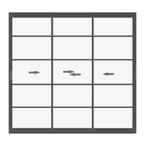 Baie vitrée coulissante 3 vantaux anthracite – petits carreaux horizon