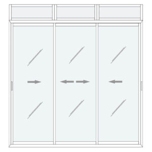 Baie vitrée coulissante 3 vantaux blancs avec imposte