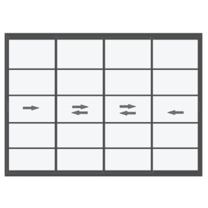 Baie vitrée coulissante 4 vantaux anthracite – petits carreaux horizon