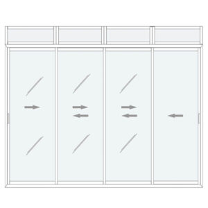 Baie vitrée coulissante 4 vantaux blancs – avec imposte