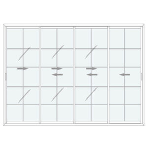 Baie vitrée coulissante 4 vantaux blancs – petits carreaux