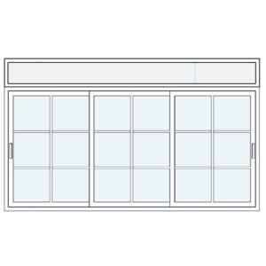 Fenêtre coulissante 3 vantaux blanc petits carreaux avec imposte