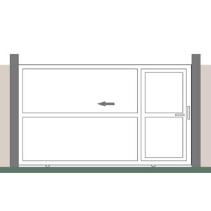 Portail coulissant plein blanc avec portillon intégré